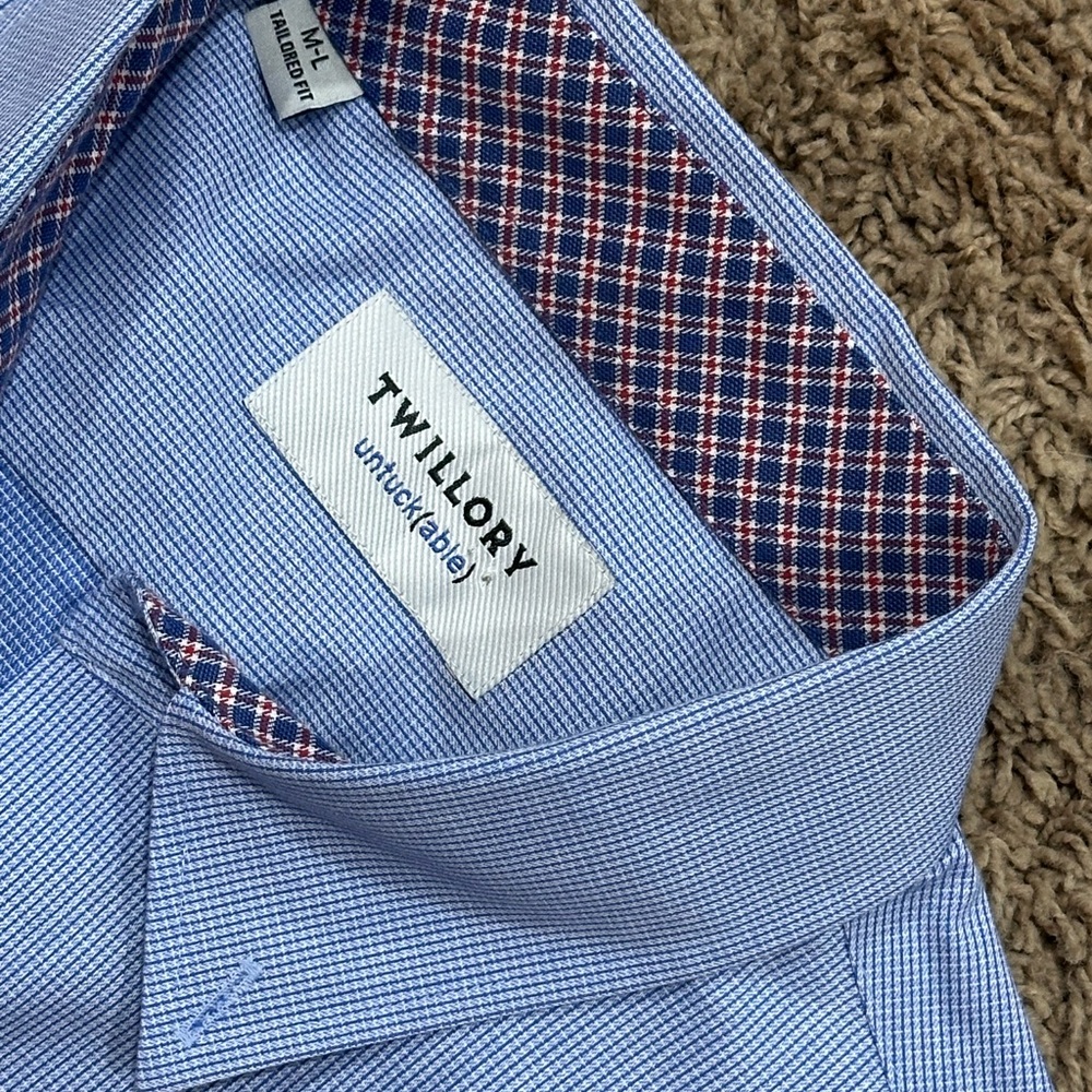 Twillory Shirt Mens M-L Untuckable Fit Plaid Blue